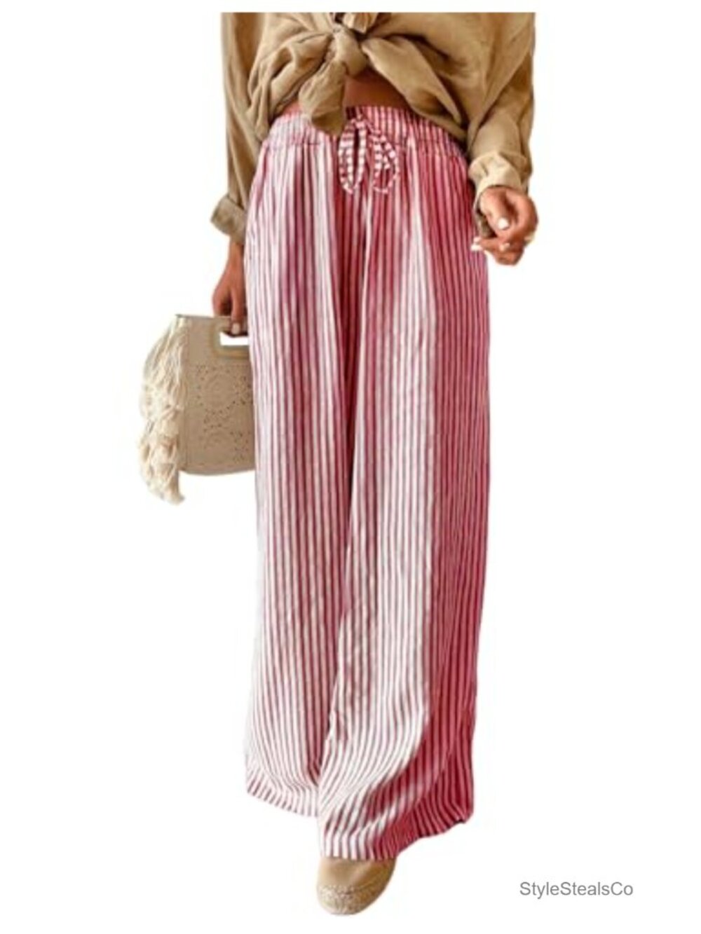 Women's Wide Leg Striped Lounge Pants Drawstring Elastic Waist with Pockets